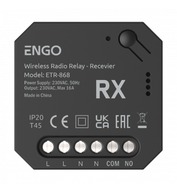 Vezeték nélküli relé, rádió vezérlésű, 868Mhz, 230V
