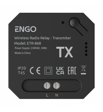 Vezeték nélküli relé, rádió vezérlésű, 868Mhz, 230V Vezeték nélküli relé, rádió vezérlésű, 868Mhz, 230V